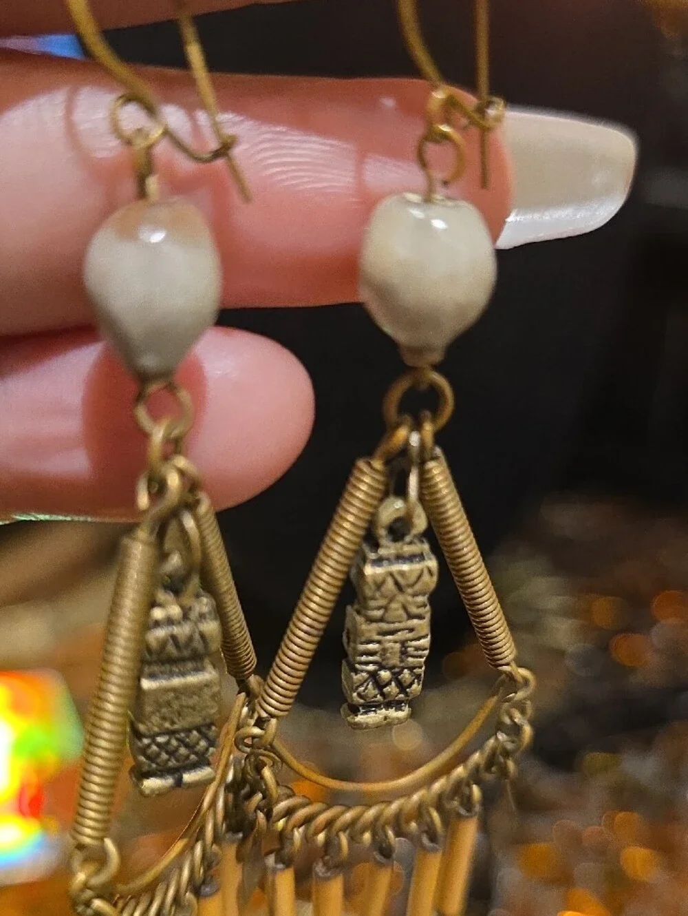 HOBO Gold-Tone and Beige Dangling Bead Fringe Earrings